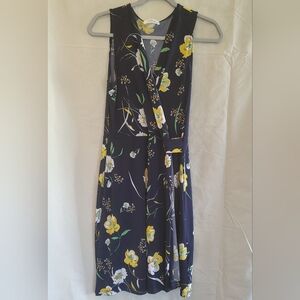 Kaileigh Navy Floral Wrap Dress with Yellow and White Blossoms